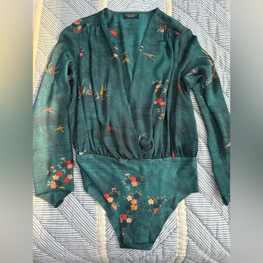 Zara Teal Floral Blouse